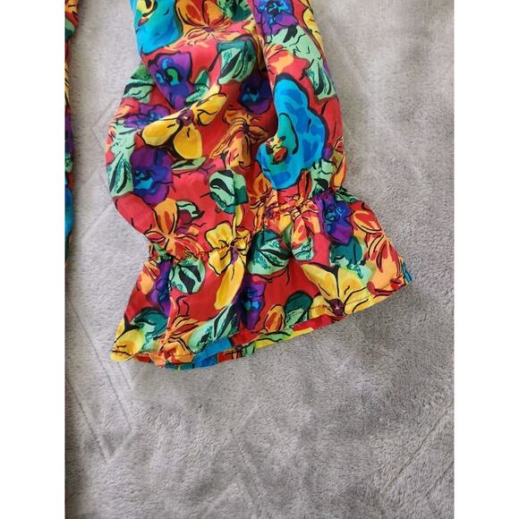 Vintage Silk Exchange 100% Silk Floral Tropical Hawaiian Ruffled Blouse Large - Picture 9 of 11